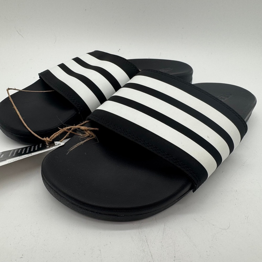 Adidas Adilette Comfort Slides Black White 3-Stripes Unisex US Men's 5 Women's 6